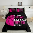thumbnail image 2 of jejeloiu Basketball Sport Game Full Size Comforter Sets,Ball Gamer Gaming Bedding Comforter Set,Pink Black Bedding Sets For Boys Girls,Microfiber Bedroom Decor Reversible,3pcs, 2 of 8