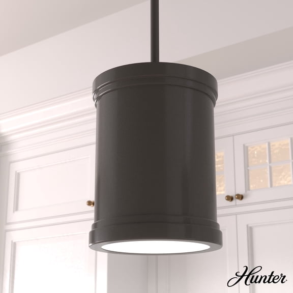 Hunter - Capshaw 1-light Noble Bronze, Mini Pendant Light, Dimmable, Cylinder Shaped, for Bedrooms, Dining, Living Rooms - 19614