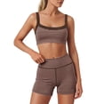 thumbnail image 2 of GILIGEGE Women Striped 2 Piece Workout Outfit,Square Neck Padded Sports Bra High Waist Biker Shorts Set with Pockets,Buttery Soft Stretchy Yoga Sets for Running Training Athletic Activewear Coffee, 2 of 5
