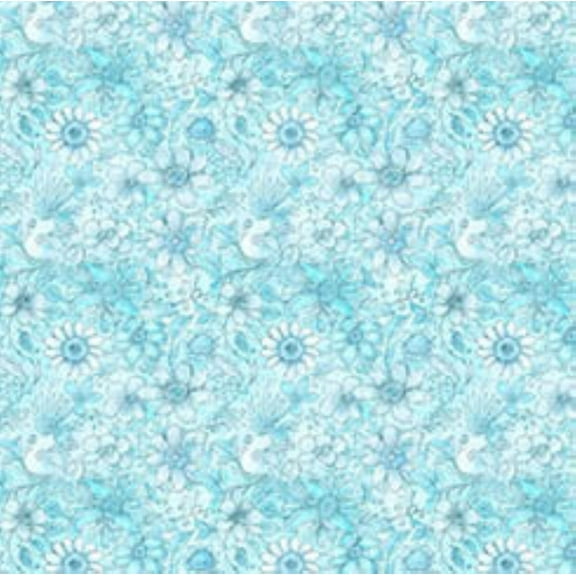 Enchanted - 30763 Q - Aqua -Flower Tonal - Qt Fabrics