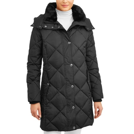 F.O.G. Women's Poly Fill Puffer Jacket with Faux Fur Hood