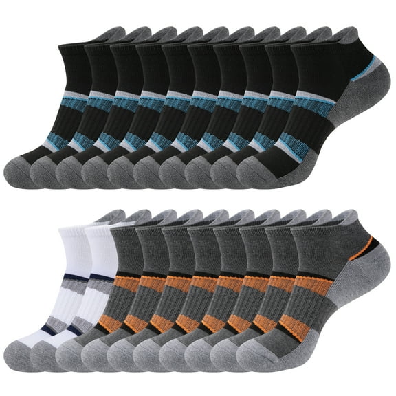 COOPLUS 10 Pairs Mens Low Cut Ankle Socks Cushioned Tab Socks Moisture Wicking Athletic Running Socks (Sock Size 10-13)