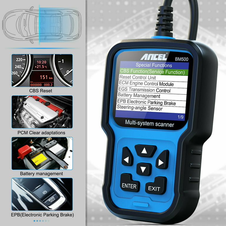  ANCEL BM500 OBD2 Scanner Fits for BMW Mini- All System Car  Diagnostic Tool with Battery Registration, CBS, EPB, ETC, BMS, PCM, Oil  Reset - Engine, ABS, SRS, ESP, SAS, TCM, 4WD