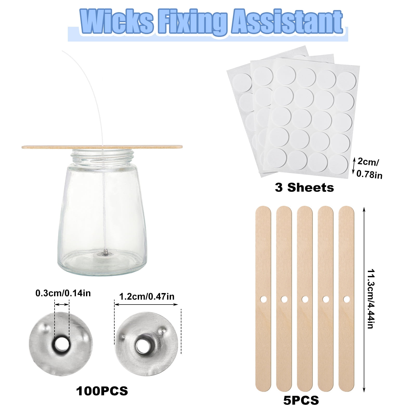 Qweryboo 61M Candle Wick, 60 Pcs Candle Wick Stickers and 5 Pcs Wooden Candle Wick Centering Devices, Smokeless Wick Set, Odorless Wick, Natural Wick with Wick Holder for DIY Candles