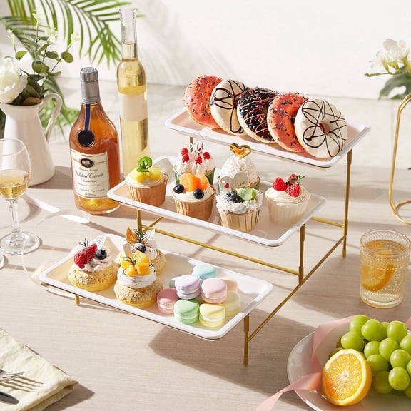 Lifewit 3 Tier Plastic Serving Tray for Party, 12" x 6.5" Serving Platter for Cookies, Dessert, Cupcake, Gold