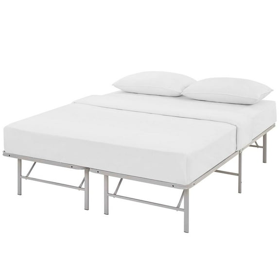 Platform Bed Frame, Queen Size, Grey Gray, Stainless Metal, Bedroom, Modern Contemporary HB35039