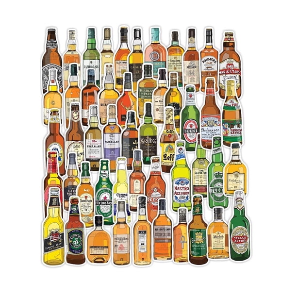 Paquete de 50 pegatinas para botellas de cerveza, vino, whisky y whiskys