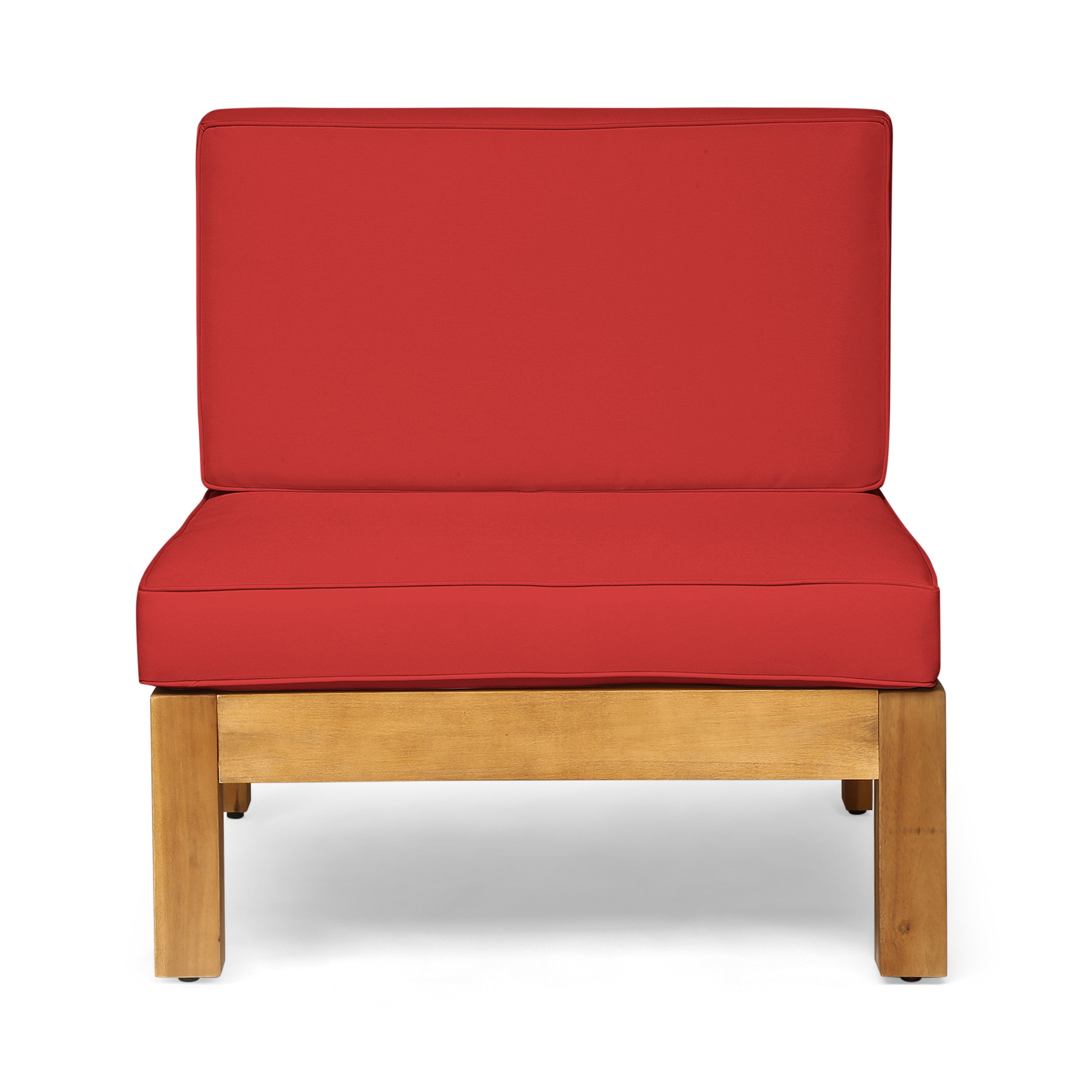 Graham Outdoor 11 Seater Acacia Wood Sectional Sofa and Club Chair Set, Teak Finish, Red