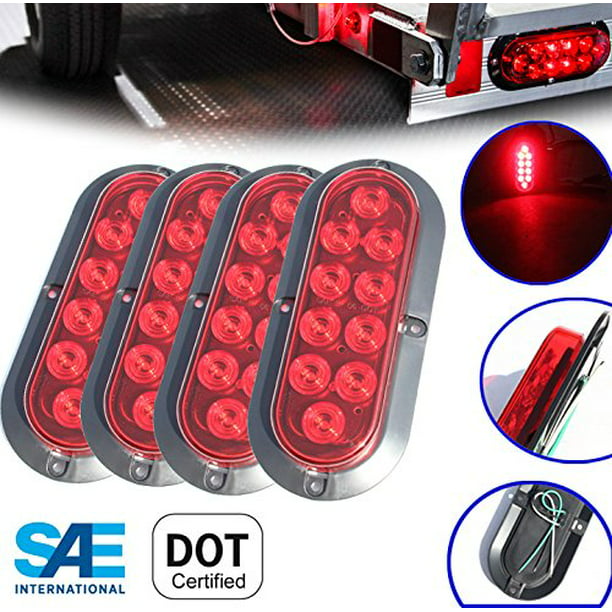 Set of 4 Pcs Solid Surface Mount Oval LED Light Function as Brake Stop Turn Tail Marker Waterproof for Truck Trailer Tractor Jeep DOT SAE Approved -