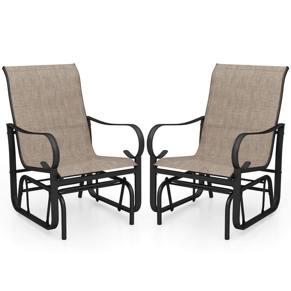Outdoor Glider Chairs Set of 2 w/High Backrest Mesh Fabric Metal Frame for Porch