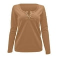 thumbnail image 5 of Women Long Sleeve Tops Scoop Neck Low Cut Slim Fitted Henley Shirt Ribbed Basic Tee Shirts Tops, 5 of 5
