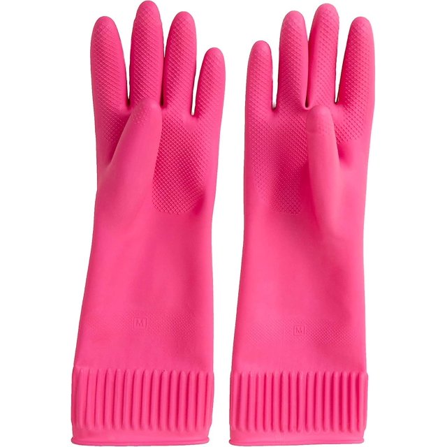Guantes de goma de limpieza para lavavajillas, impermeables, reutilizables, guantes de cocina antideslizantes (medianos) Afortunado Sencillez