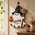 thumbnail image 3 of PSVFUJZ Halloween Door Sign, Wooden Ghost Welcome Sign, Halloween Door Decorations, Front Door Hanging Sign for Indoor Outdoor Home Porch Window Decor White3, 3 of 6
