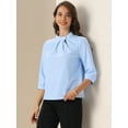 thumbnail image 4 of DARING DIVA Women's Stand Collar Ruched 3/4 Sleeve Blouses XS Blue, 4 of 6