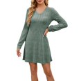 thumbnail image 1 of Robes d'Hiver Décontractées pour Femmes! Fadeal Nouvelle Robe Décontractée Unie à Col en V avec Poche Rayée Brossée à Manches Longues Robes d'Hiver pour Femmes Vert 2TG, 1 of 4