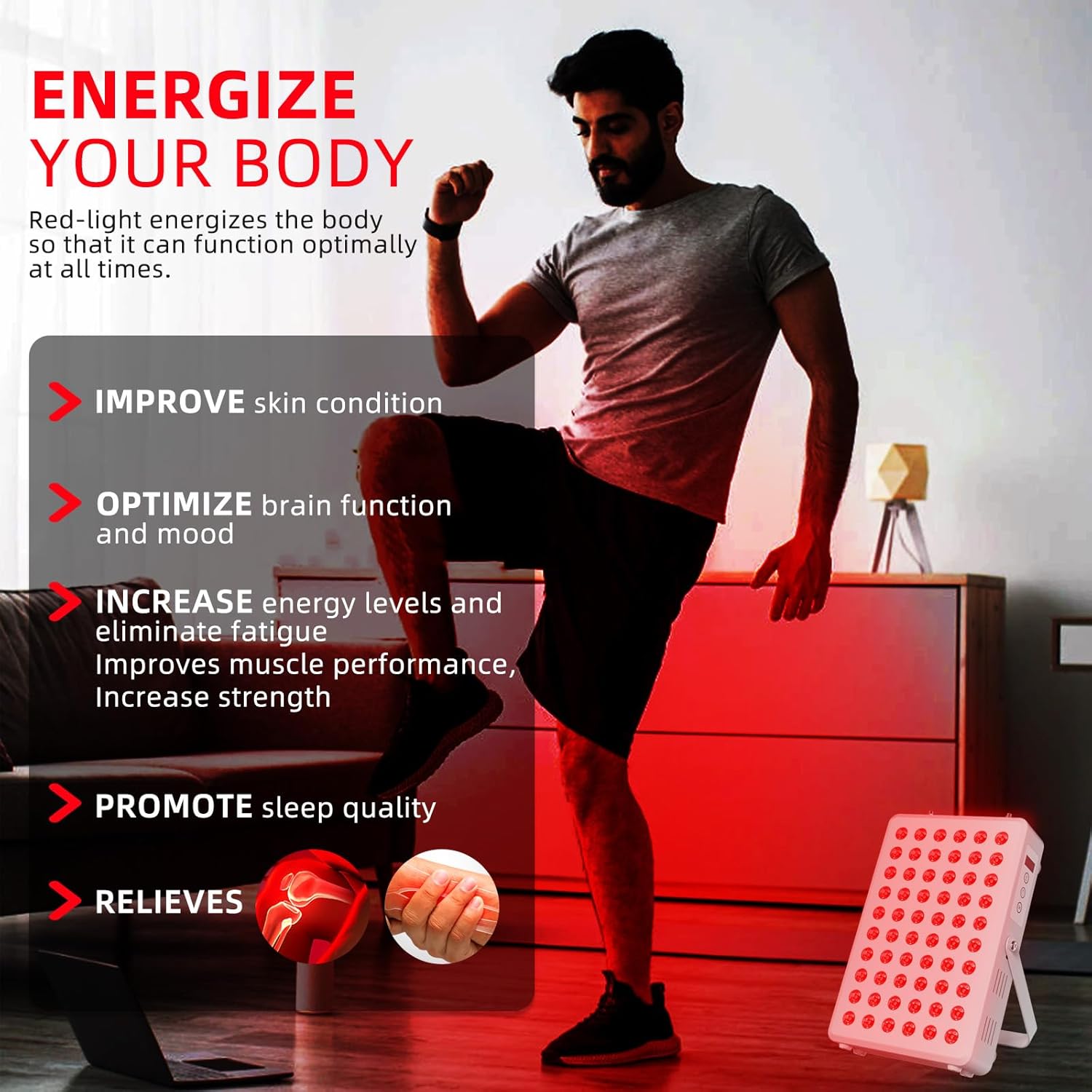 Compact Red Light Panel with Wireless Remote, Targeted Infrared Light Device for At-Home Wellness and Soothing Muscle Comfort