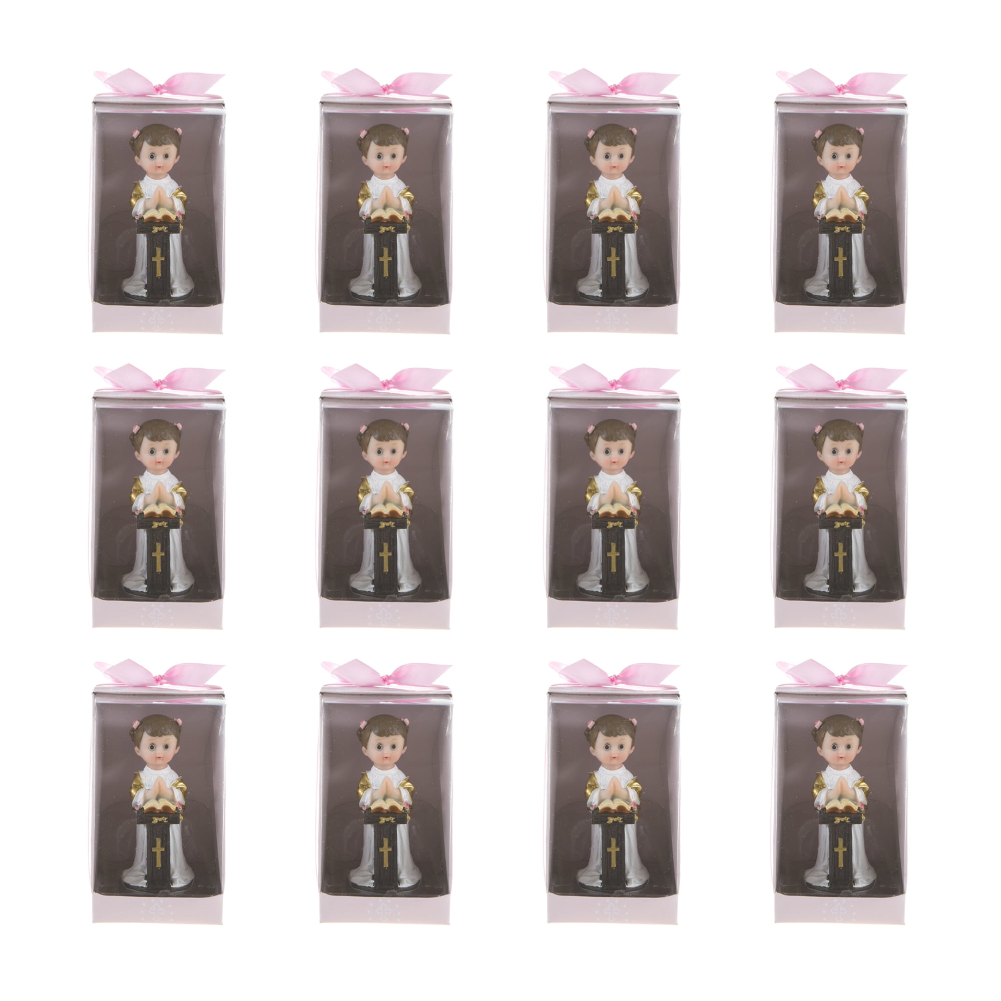 Mega Favors Keepsake Figurine 12 pcs Baby Girl Holding Bible Standing by Alter | Awesome Decorations or Party Favors | for Baptism, First Communion, Religious and Special Celebrations