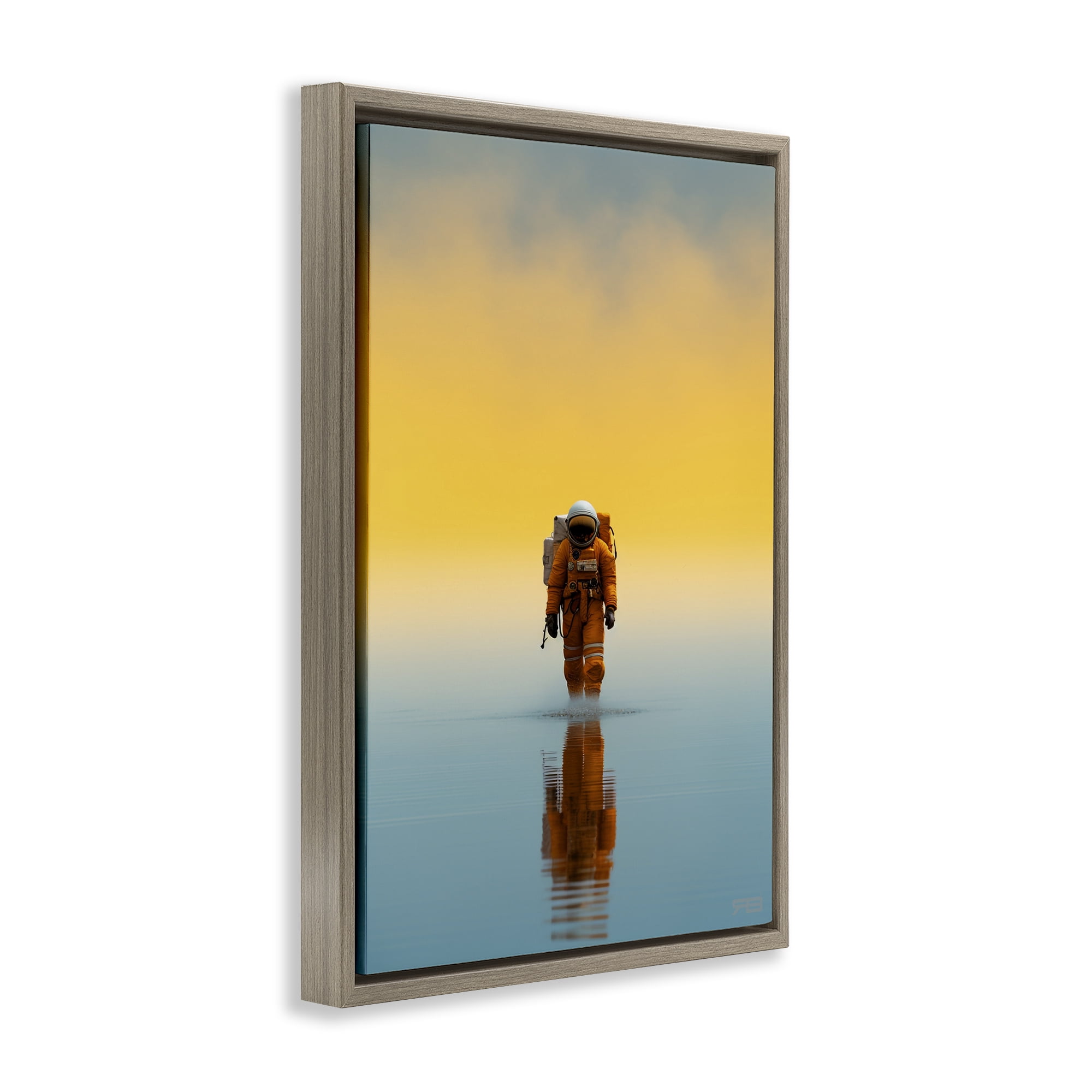Stupell Industries Astronaut with Ombre Sunset People Painting Brown Floater Framed Canvas Art Print Wall Art, 21 x 31