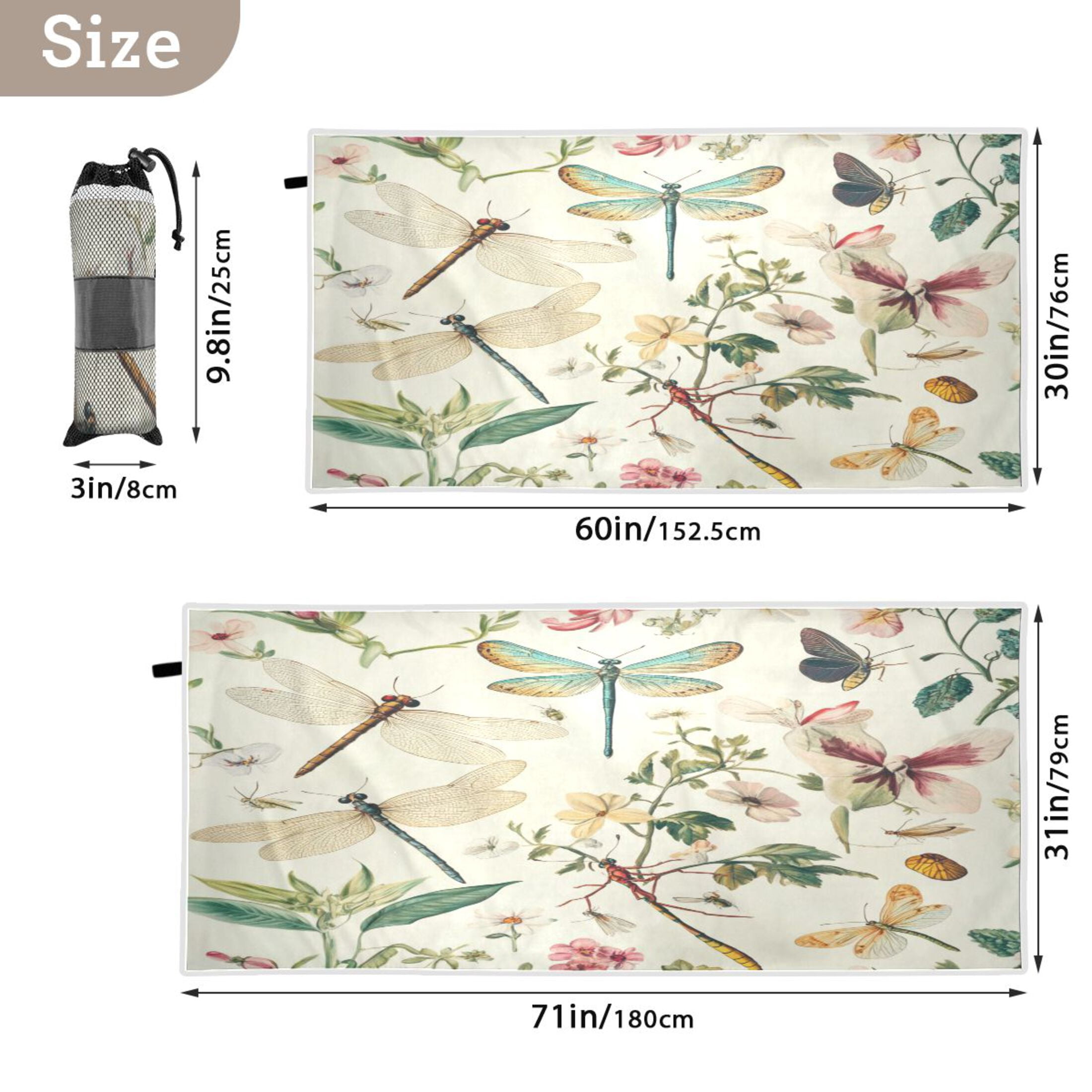 Qxltty Dragonfly Print Painting Beach Towel Sand Free Bath Towel Absorbent Quick Dry Soft Lightweight Blanket for Travel Gym Camping 71x31in