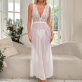 thumbnail image 2 of WTOBBY Women's Deep V-Neck Mesh Gown, Lace Insert Long Chemise, Adjustable Spaghetti Straps, Sheer Sleepwear for Romantic Nights ,White L, 2 of 5