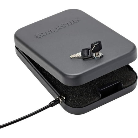 SnapSafe Portable Lock Box for Guns and Valuables - Includes Lock Box 2 Keys and Patented Security Cable - an Ideal Car Gun Safe - XXL Black 11.5 x 8.5 x 2.5 Inches