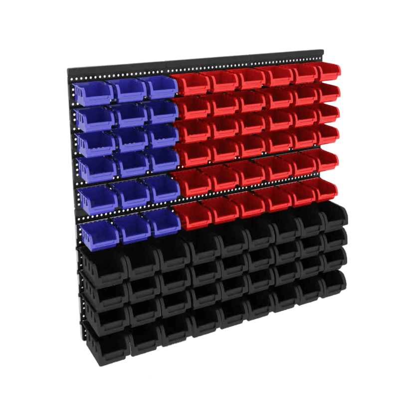 90 Pcs Wall Mounted Storage Bins, Plastic Adjustable Hardware Organizer for Garage, Workshop Wall Storage Rack