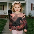 thumbnail image 4 of Xixirimido Horse Moutain Floral Print Graphic Toddler Girls Sweatshirt Long Sleeve Ruffle Shoulder Pullover Sweater Casual Crewneck Fall Winter Top, for 4-5T, 4 of 7