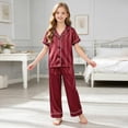thumbnail image 2 of Gubotare Cute Boy Girl Stain Silk Comfy Clothes Set 2-Piece Stripes Long Sleeve Button Lapel Shirt + Pants Kid Soft Outfit 6 12 Months (Red,6-12 Months), 2 of 4