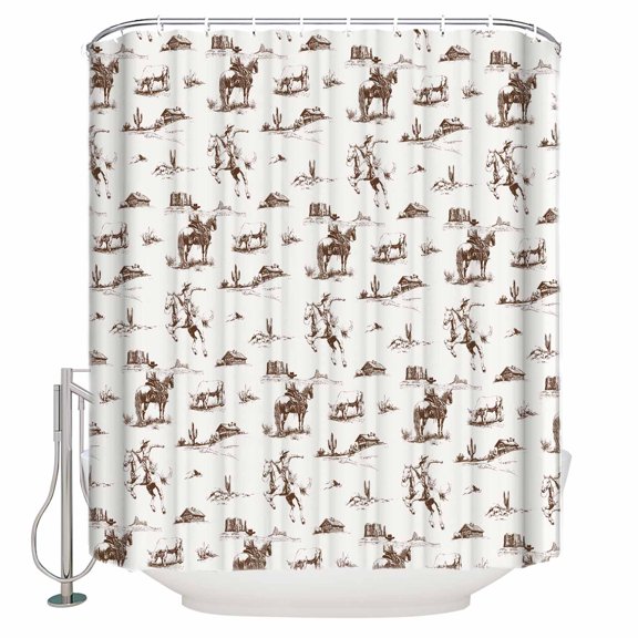 Small Stall Shower Curtain 36x78 Inch Narrow Half Size Brown Western Cowboy Bath Curtains Bathroom Decor Farmhouse Vintage Ethnic Art Waterproof Fabric Shower Curtain Set with Hooks 36 Inch