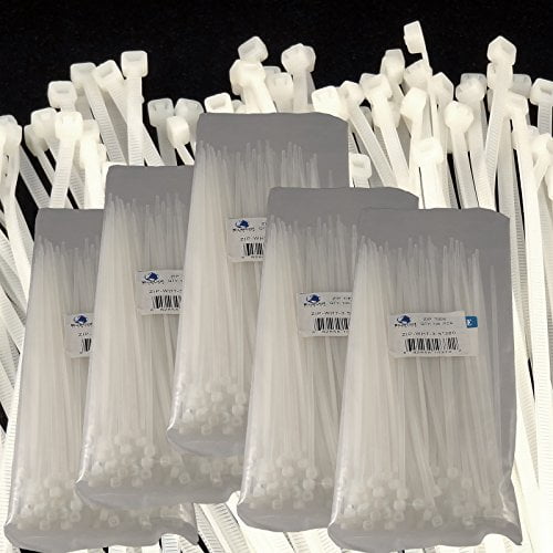 Blue Dot ZIP-WHT-3.5x200-5-packages 8-Inch UV Resistant Nylon Plastic Cable Zip Wire Tie, Black, 500-Pack