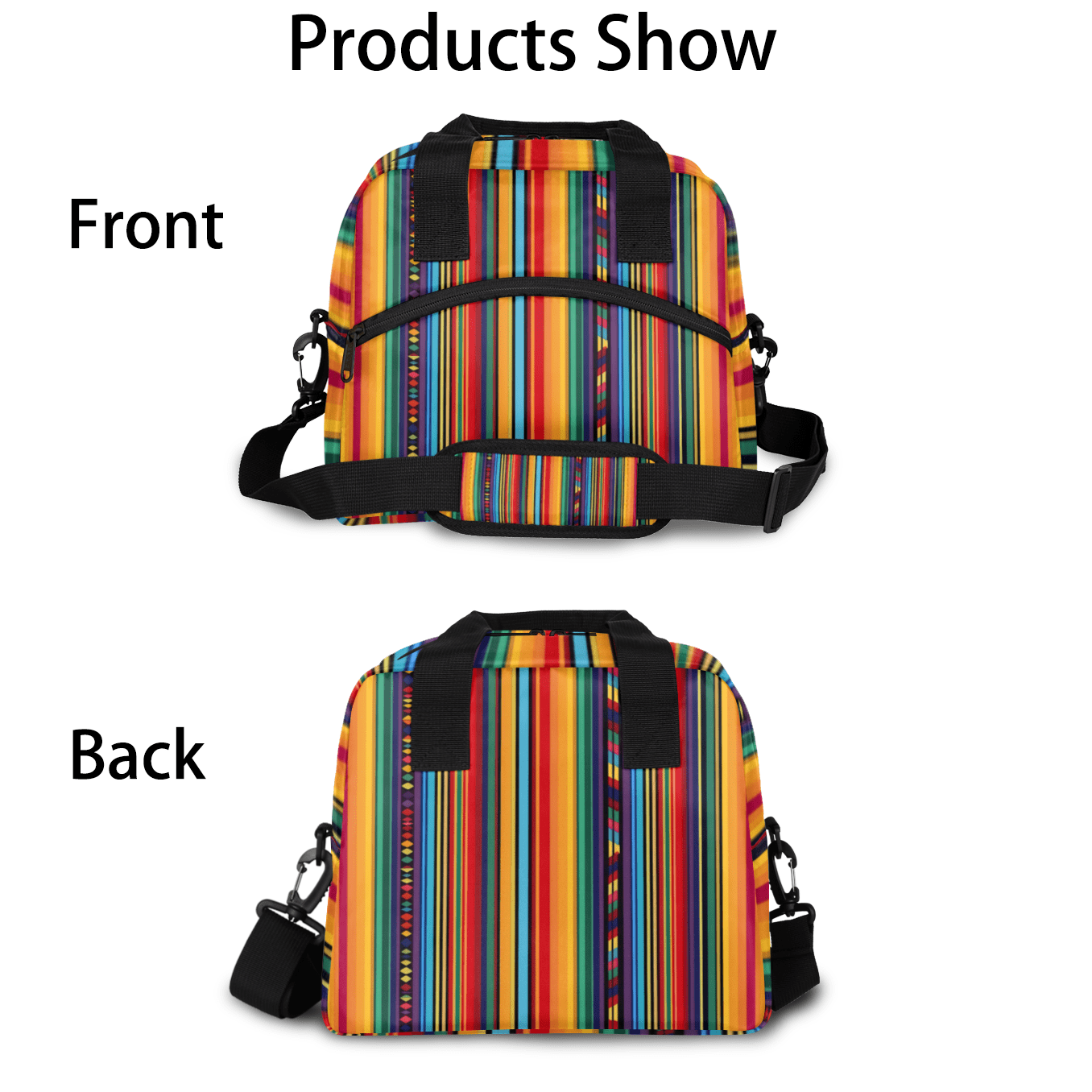 Herdesigns Boho Colorful Striped Insulated Lunch Bag for Women Men Adults Large Reusable Lunch Box Leakproof Portable Cooler Tote Bags with Adjustable Shoulder Strap