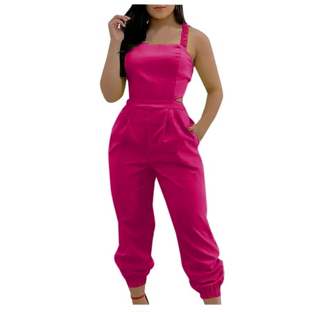 

Sleeveless Rompers Women s Elegant Backless Jumpsuits Cutout Loose Long Suspenders Overalls