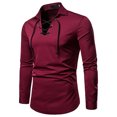 thumbnail image 2 of IROINNID Savings Long Sleeve Pullover Shirts for Men Casual Lace Solid Turndown Shirts Tops Blouse,Wine, 2 of 4