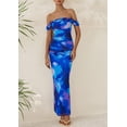 thumbnail image 3 of Vestido largo PRETTYGARDEN para mujer, ajustado fruncido, azul floral, 3 of 9