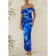 thumbnail image 3 of Vestido largo PRETTYGARDEN para mujer, ajustado fruncido, azul floral, 3 of 9