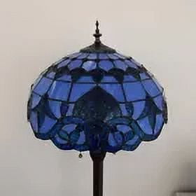 Tiffany Floor Lamp Blue Stained Glass Baroque Style Lavender Metal Base LED Bulbs Included for Living Room Bedroom 16"D*16"W*64"H