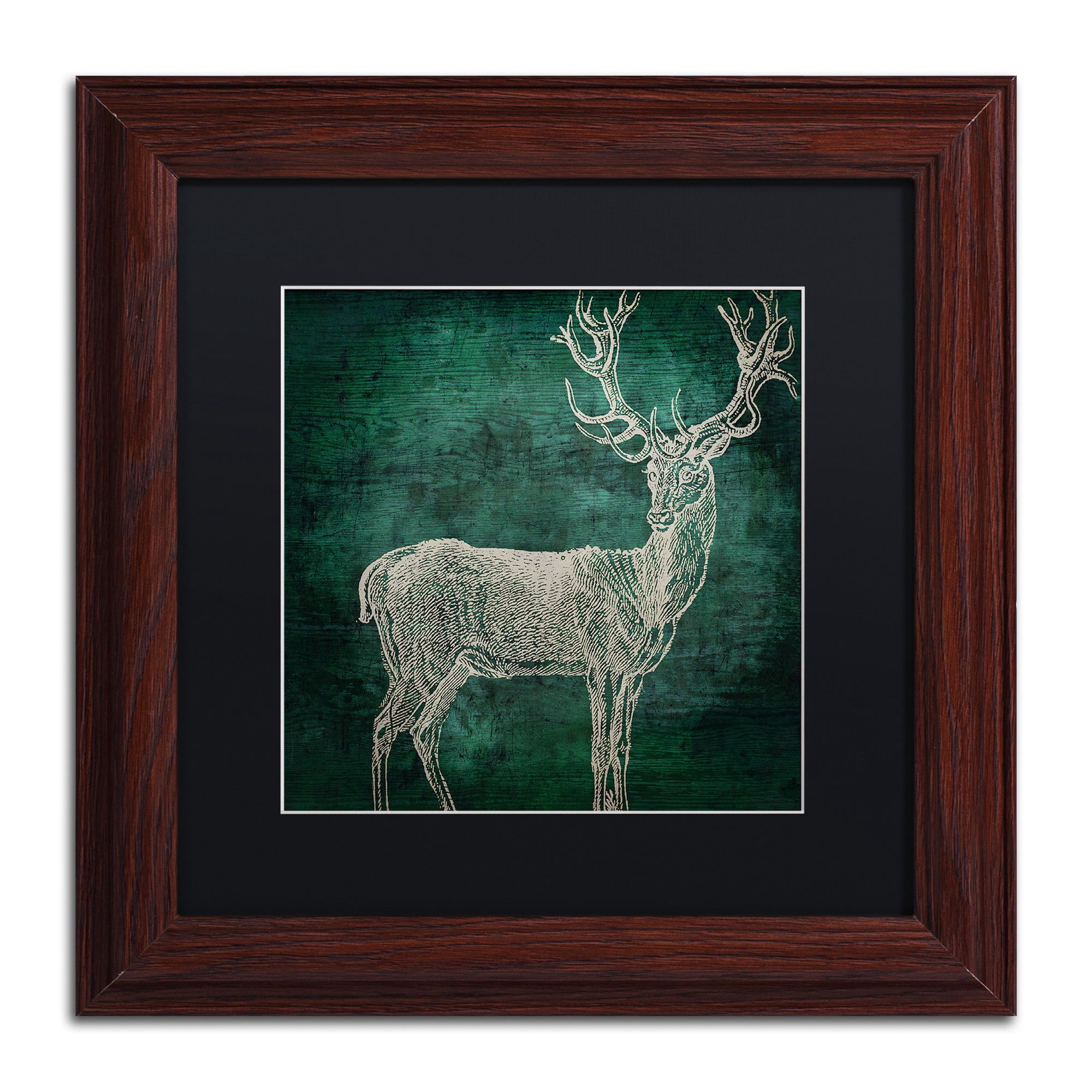 Trademark Fine Art "Emerald Deer" Canvas Art by Color Bakery Black Matte, Wood Frame