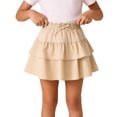 thumbnail image 2 of BLTIBY Girls Ruffle Tiered Mini Skirt Kids Solid Color Drawstring High Waist Flowy Tennis Golf Skorts Beige 15-16 Years, 2 of 9