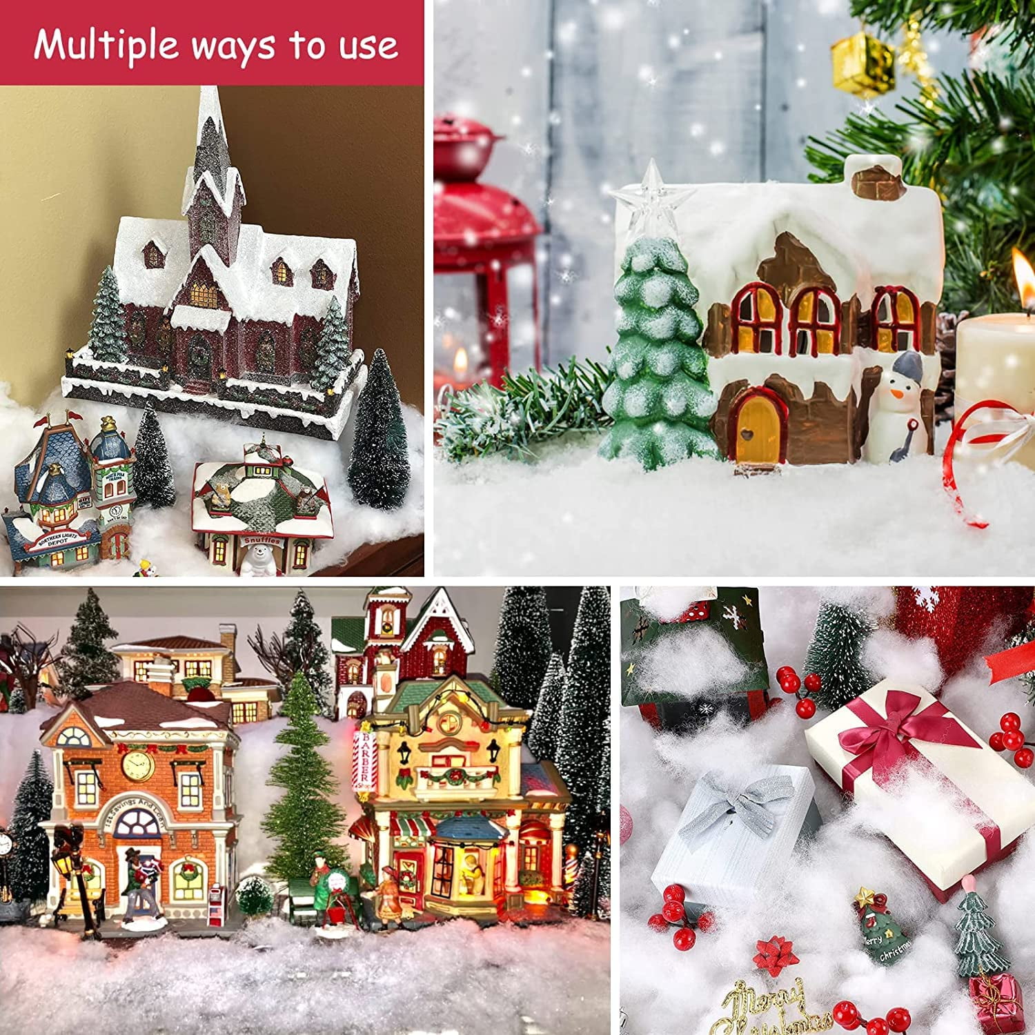 Christmas Fake Snow Decor, Fluffy Fiber Artificial Snow Indoor White Fakes  Snow Decoration for Christmas Tree Flocking Village Crafts Winter