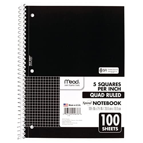 Cuaderno espiral Mead 1 materia papel cuad. 10-1/2 x 8 100 hojas negro