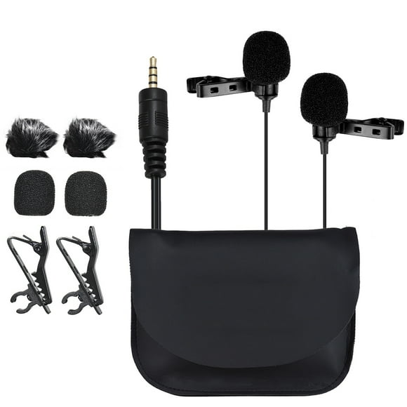 Labymos Dual-Headed Lavalier Clip-on Omnidirectional Condenser Microphone Mic Cable Length 19.7ft for Smartphone DSLR Camera