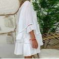 thumbnail image 6 of Women's Plus Size Babydoll Oversize Long Bouse Mini Dress Lady Work Blouses Dressy Vintage Solid Color Eyelet Tees Summer Tops Woman 3/4 Sleeve Western Shirts Button Down V Neck T Shirt Tunic White M, 6 of 9