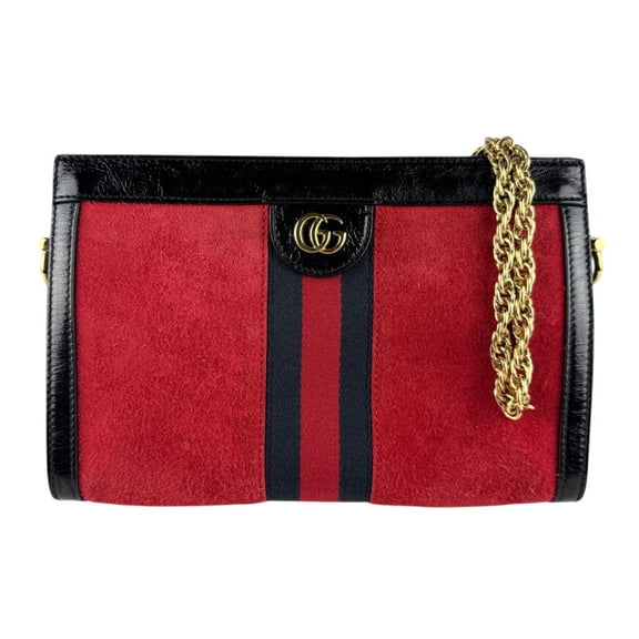 Pre-Owned Gucci Ophidia Shoulder Bag in Suede and Patent Leather, Red, Black, Gold,... (Good)