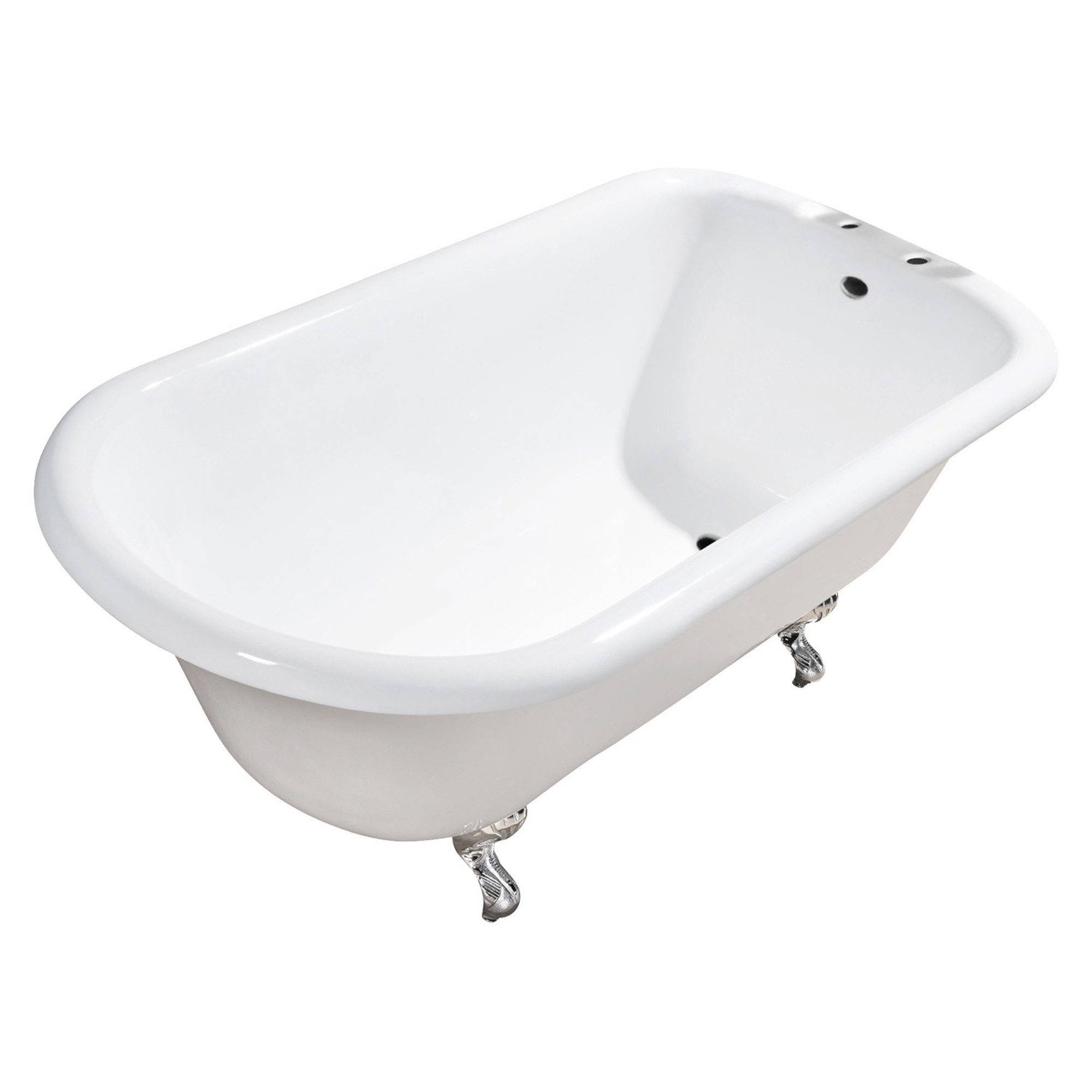 Aqua Eden VCT7D543019W1 54" Cast Iron Classic Flat-Rim Roll Top Clawfoot Tub (7" Faucet Drillings), White/Polished Chrome