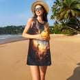 thumbnail image 3 of Balery Red And Gray Flame Fox Vestidos de verano para mujer con estampado: vestido holgado sin mangas, vestido playero informal y cómodo para días calurosos., 3 of 7