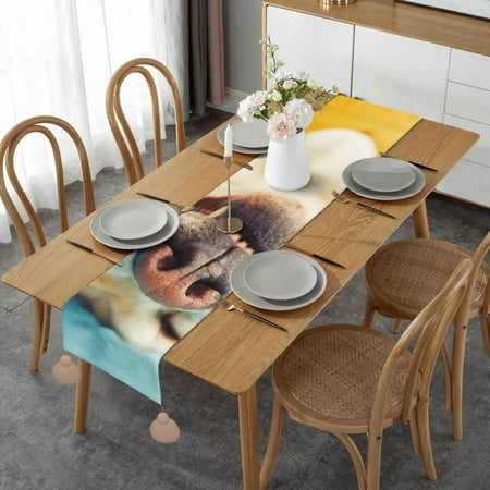 

Sleeping Labrador Table Runner Imitation Linen Table Runner With Khaki Tassels For Party And Dining Room 14 x 60