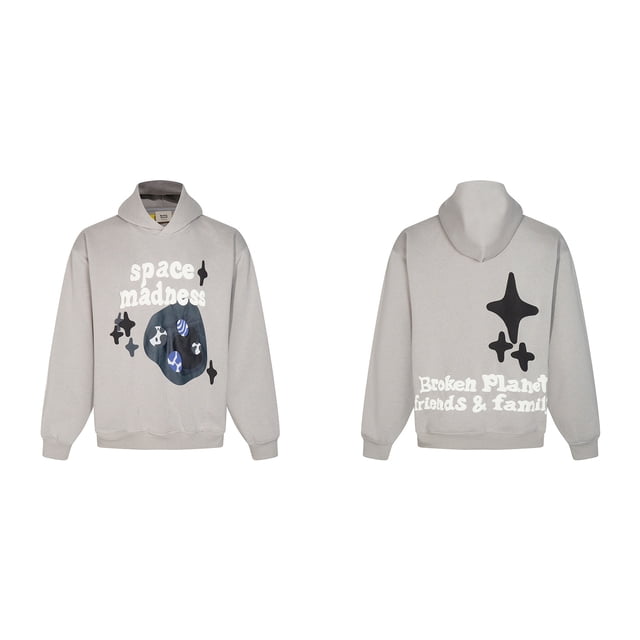 Sweat à Capuche Planète Cassé Tendance Américaine Imprimé Amusant de Rue plus Velours design Ample