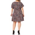 thumbnail image 3 of Agnes Orinda Women's Plus Dresses Floral Drawstring Waist V Neck Dress 1X Black Red, 3 of 5