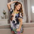 thumbnail image 3 of Naloa Colorful Flower Dog Print Women Nightgowns,Womens Loungewear,Short Sleeve Sleepwear,Comfy Ladies Nightdress, 3 of 6