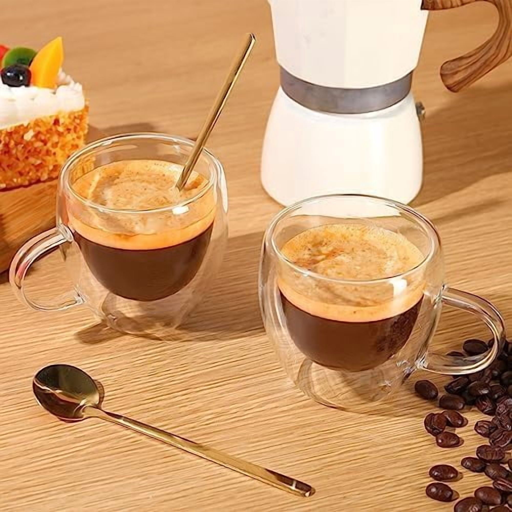 YNGLLC Espresso Cups Set Of 2,Double Wall 5OZ Hand Blown Espresso Shots Glass,Espresso Coffee Mugs In Gift Box,Perfect For Espresso,Latte,Cappuccinos,Tea Bag,Juice